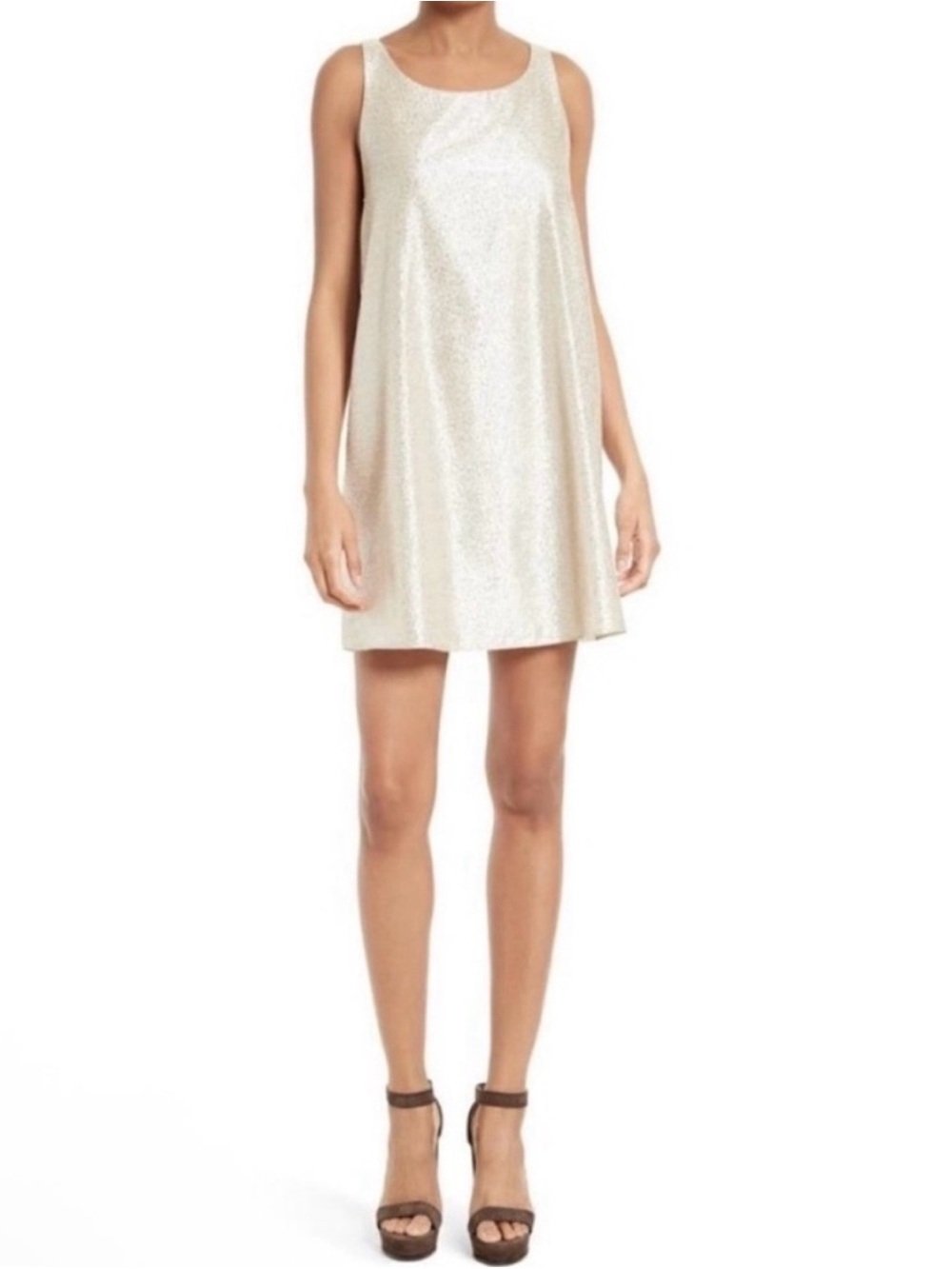 ALICE + OLIVIA Estelle Ivory/ Silver Shimmer Racerback Mini Dress - Size Large